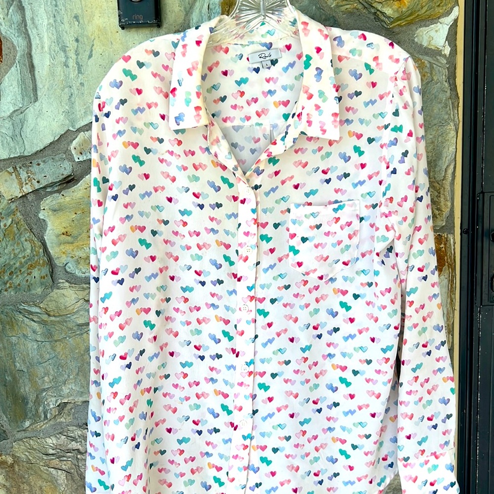 Rails Silk Blouse Medium Colorful Hearts 💕